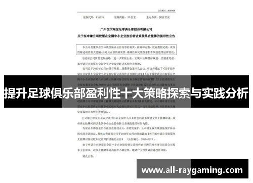 提升足球俱乐部盈利性十大策略探索与实践分析