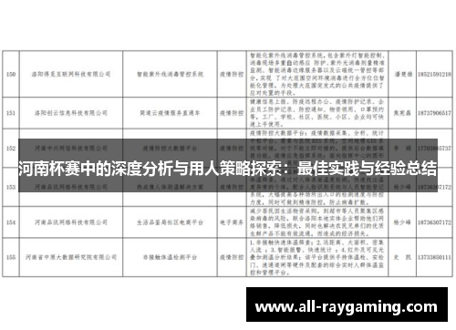 河南杯赛中的深度分析与用人策略探索：最佳实践与经验总结