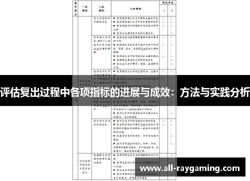 评估复出过程中各项指标的进展与成效：方法与实践分析